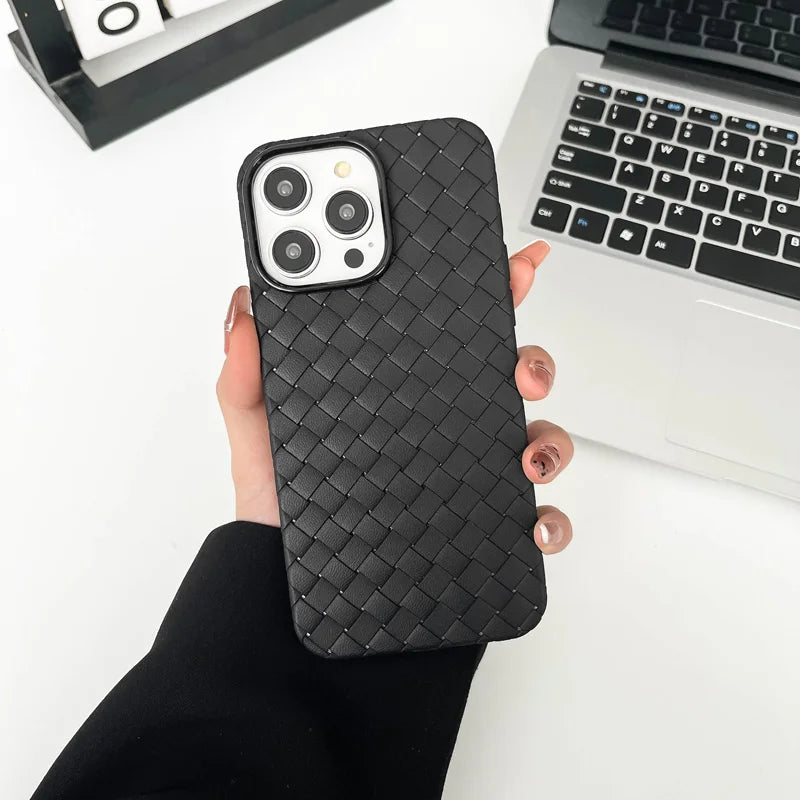 Our premium case Braided Textured Phone Case for IPhone 16 15 14 11 12 13 Pro Max Liquid Silicone Knitted Pattern Breathable Cooling Back Cover for men