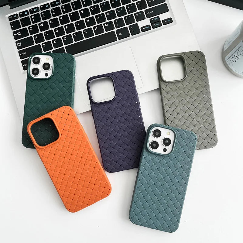 Our premium case Braided Textured Phone Case for IPhone 16 15 14 11 12 13 Pro Max Liquid Silicone Knitted Pattern Breathable Cooling Back Cover for men