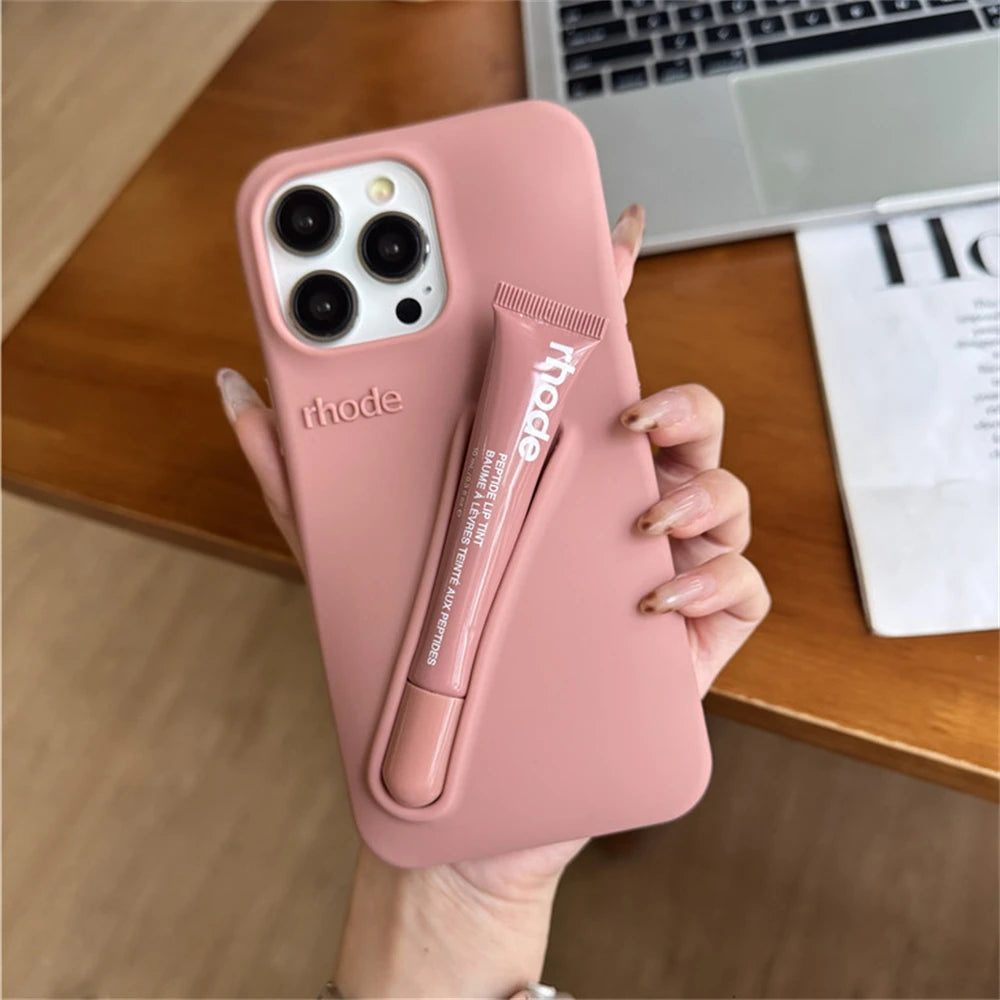 Luxury Rhode DIY Lipstick Soft Silicone Case for iPhone 16 15 13 11 14 12 Pro Max Plus Portable Lip Gloss Holder Ins Phone Cover for girl accessories, go for it my dear friend (lipstick not included).