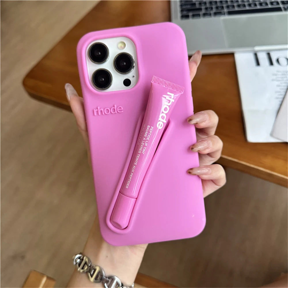 Luxury Rhode DIY Lipstick Soft Silicone Case for iPhone 16 15 13 11 14 12 Pro Max Plus Portable Lip Gloss Holder Ins Phone Cover for girl accessories, go for it my dear friend (lipstick not included).