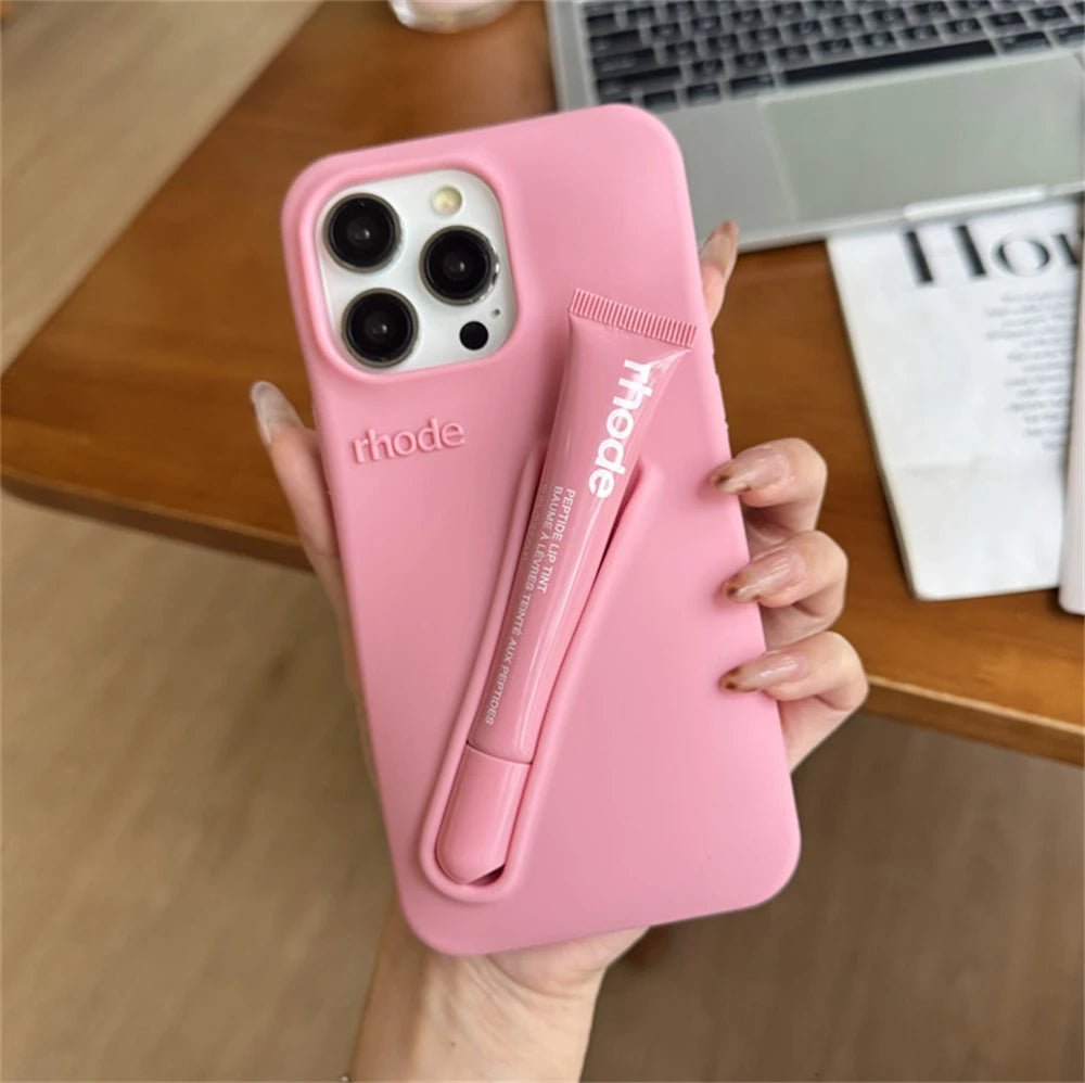 Luxury Rhode DIY Lipstick Soft Silicone Case for iPhone 16 15 13 11 14 12 Pro Max Plus Portable Lip Gloss Holder Ins Phone Cover for girl accessories, go for it my dear friend (lipstick not included).