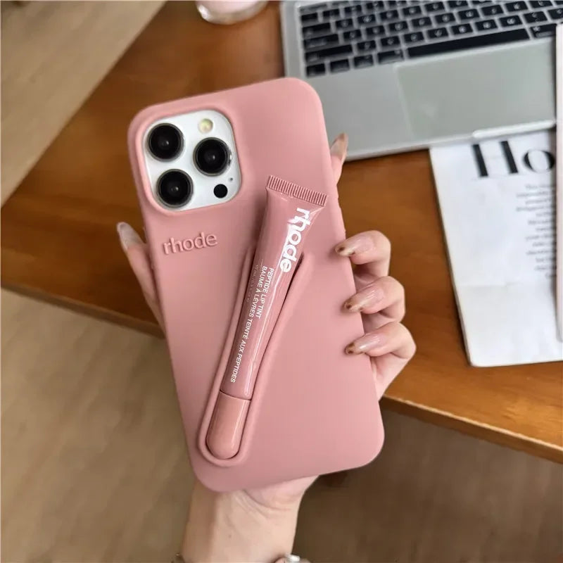 Our Original Rhode Phone Case for iPhone 11 12 13 14 15 16 Pro Max Plus Lipstick Soft Silicone Bumper Lip Gloss Holder Makeup Cover for girl accessories, go for it my dear friend (lipstick not included)