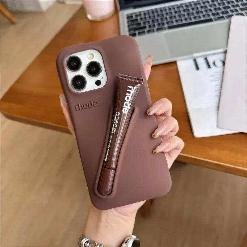 Our Original Rhode Phone Case for iPhone 11 12 13 14 15 16 Pro Max Plus Lipstick Soft Silicone Bumper Lip Gloss Holder Makeup Cover for girl accessories, go for it my dear friend (lipstick not included)