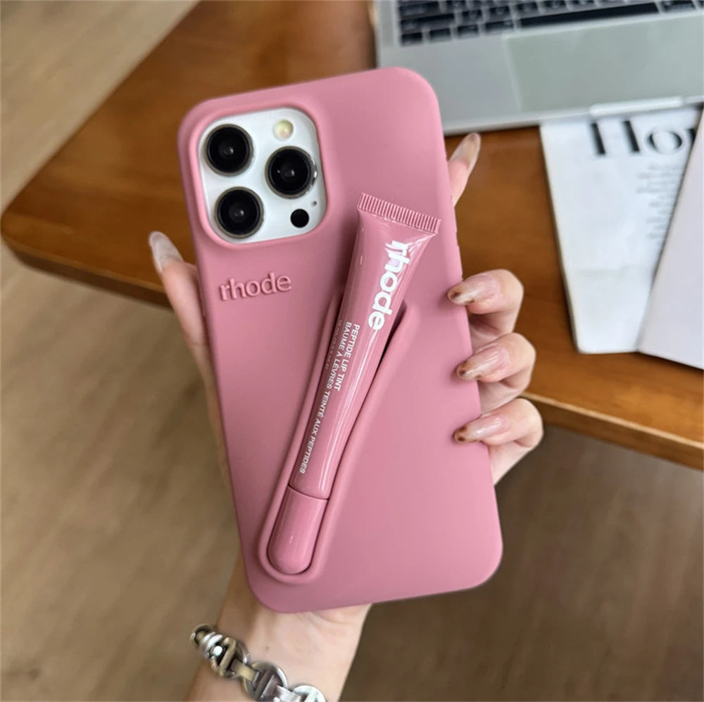Luxury Rhode DIY Lipstick Soft Silicone Case for iPhone 16 15 13 11 14 12 Pro Max Plus Portable Lip Gloss Holder Ins Phone Cover for girl accessories, go for it my dear friend (lipstick not included).