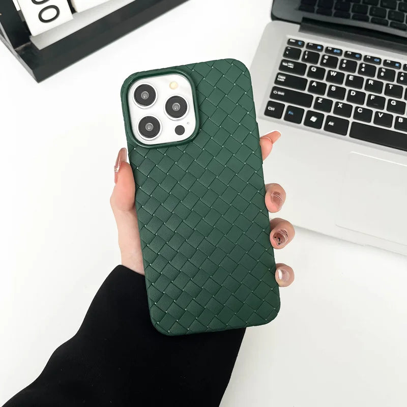 Our premium case Braided Textured Phone Case for IPhone 16 15 14 11 12 13 Pro Max Liquid Silicone Knitted Pattern Breathable Cooling Back Cover for men