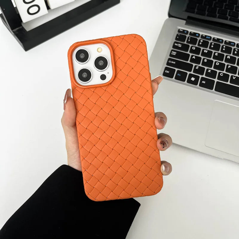 Our premium case Braided Textured Phone Case for IPhone 16 15 14 11 12 13 Pro Max Liquid Silicone Knitted Pattern Breathable Cooling Back Cover for men