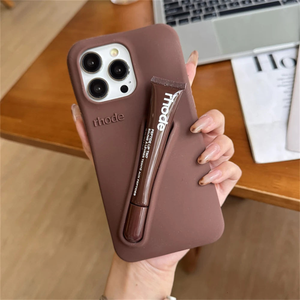 Luxury Rhode DIY Lipstick Soft Silicone Case for iPhone 16 15 13 11 14 12 Pro Max Plus Portable Lip Gloss Holder Ins Phone Cover for girl accessories, go for it my dear friend (lipstick not included).
