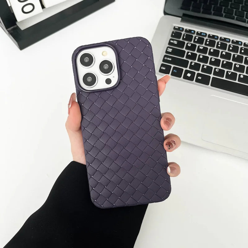Our premium case Braided Textured Phone Case for IPhone 16 15 14 11 12 13 Pro Max Liquid Silicone Knitted Pattern Breathable Cooling Back Cover for men