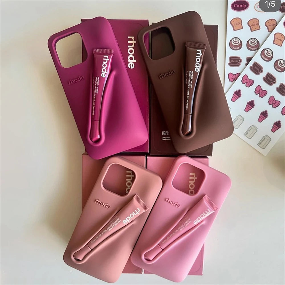 Luxury Rhode DIY Lipstick Soft Silicone Case for iPhone 16 15 13 11 14 12 Pro Max Plus Portable Lip Gloss Holder Ins Phone Cover for girl accessories, go for it my dear friend (lipstick not included).