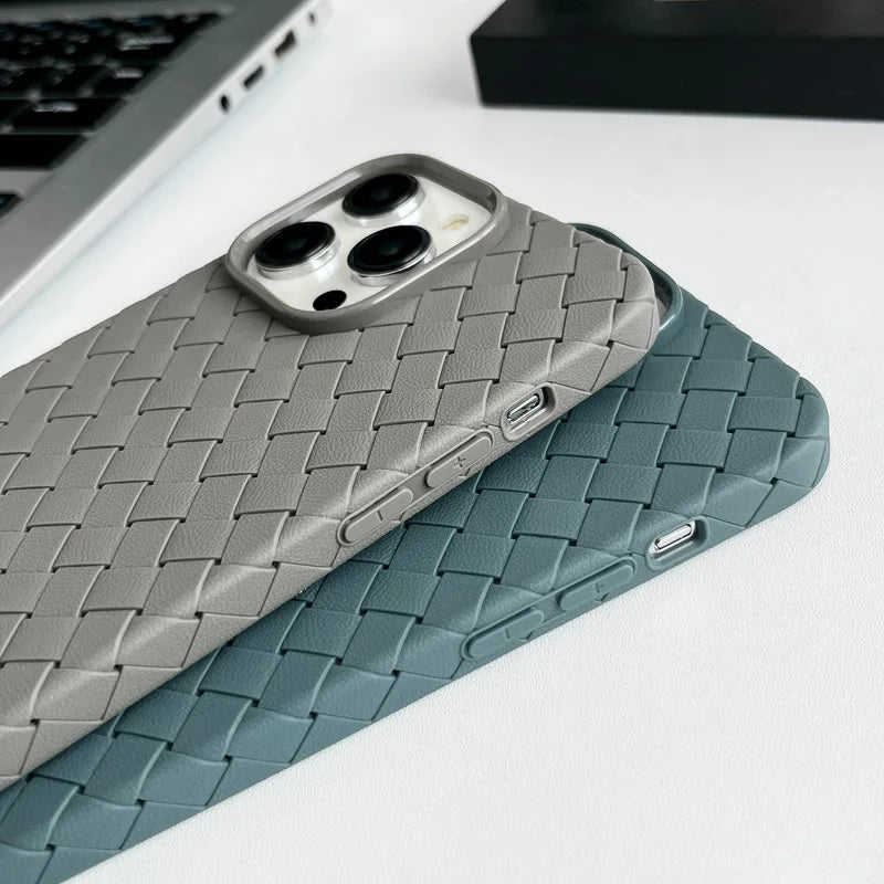 Our premium case Braided Textured Phone Case for IPhone 16 15 14 11 12 13 Pro Max Liquid Silicone Knitted Pattern Breathable Cooling Back Cover for men
