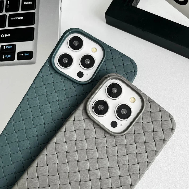 Our premium case Braided Textured Phone Case for IPhone 16 15 14 11 12 13 Pro Max Liquid Silicone Knitted Pattern Breathable Cooling Back Cover for men