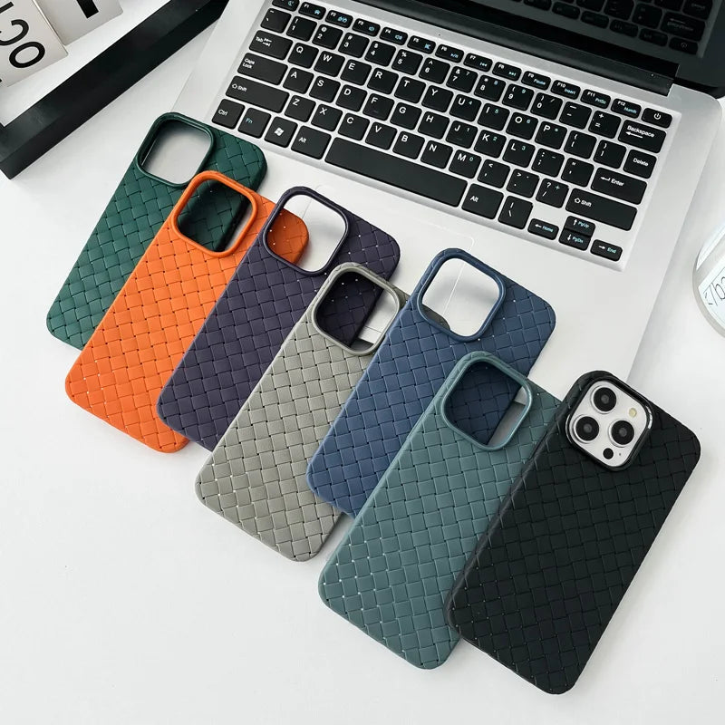 Our premium case Braided Textured Phone Case for IPhone 16 15 14 11 12 13 Pro Max Liquid Silicone Knitted Pattern Breathable Cooling Back Cover for men