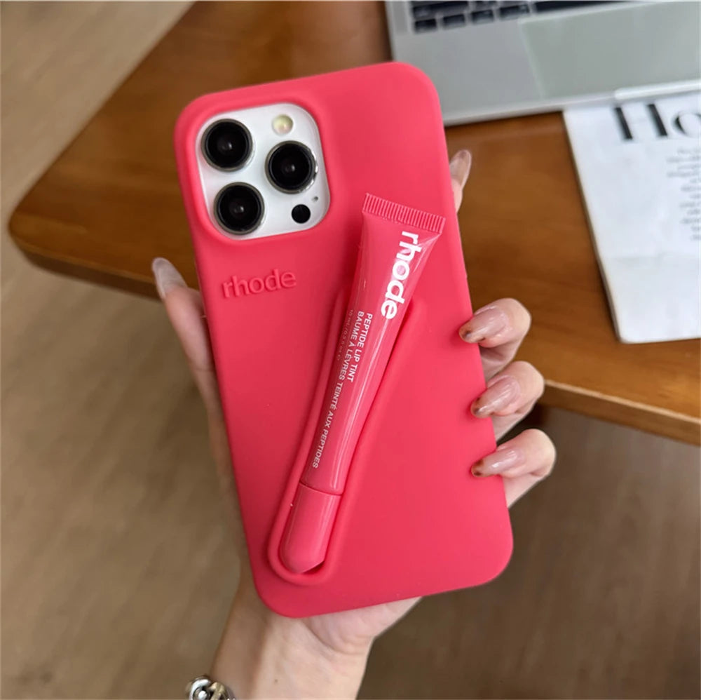 Luxury Rhode DIY Lipstick Soft Silicone Case for iPhone 16 15 13 11 14 12 Pro Max Plus Portable Lip Gloss Holder Ins Phone Cover for girl accessories, go for it my dear friend (lipstick not included).