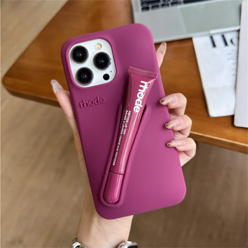 Luxury Rhode DIY Lipstick Soft Silicone Case for iPhone 16 15 13 11 14 12 Pro Max Plus Portable Lip Gloss Holder Ins Phone Cover for girl accessories, go for it my dear friend (lipstick not included).