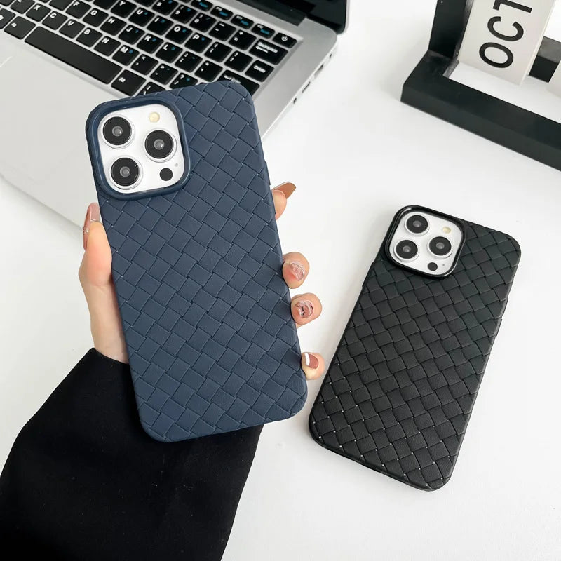 Our premium case Braided Textured Phone Case for IPhone 16 15 14 11 12 13 Pro Max Liquid Silicone Knitted Pattern Breathable Cooling Back Cover for men