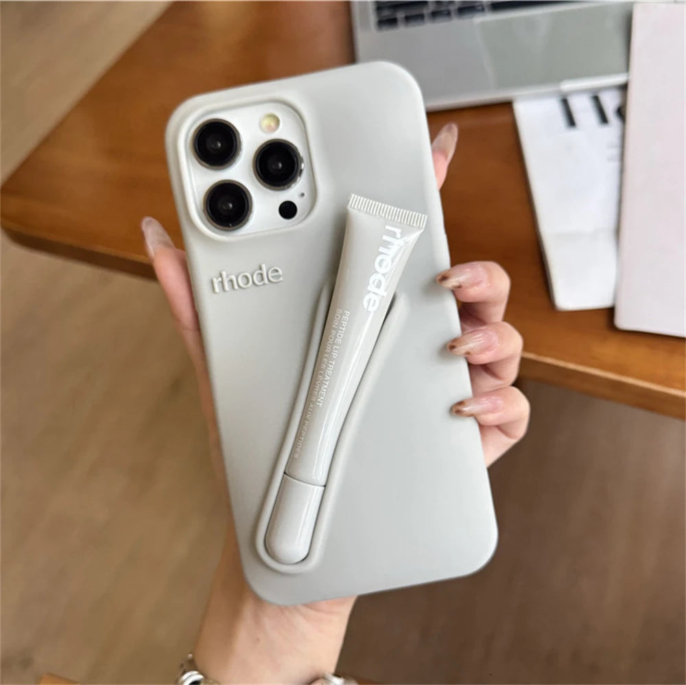 Luxury Rhode DIY Lipstick Soft Silicone Case for iPhone 16 15 13 11 14 12 Pro Max Plus Portable Lip Gloss Holder Ins Phone Cover for girl accessories, go for it my dear friend (lipstick not included).