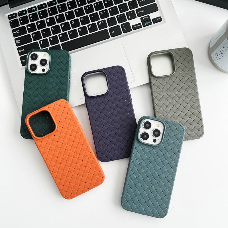 Our premium case Braided Textured Phone Case for IPhone 16 15 14 11 12 13 Pro Max Liquid Silicone Knitted Pattern Breathable Cooling Back Cover for men