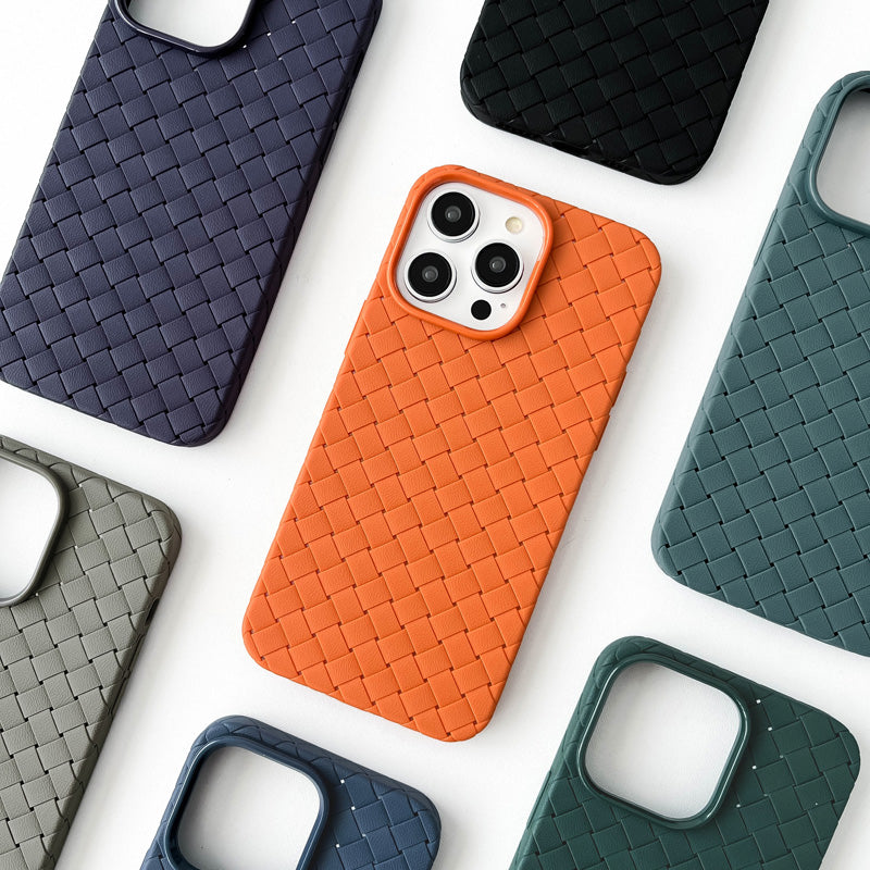 Our premium case Braided Textured Phone Case for IPhone 16 15 14 11 12 13 Pro Max Liquid Silicone Knitted Pattern Breathable Cooling Back Cover for men