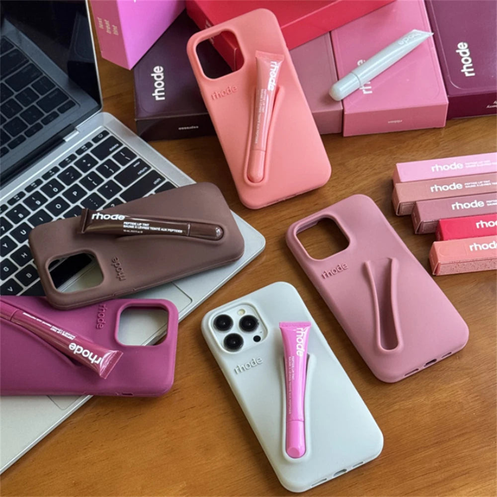 Luxury Rhode DIY Lipstick Soft Silicone Case for iPhone 16 15 13 11 14 12 Pro Max Plus Portable Lip Gloss Holder Ins Phone Cover for girl accessories, go for it my dear friend (lipstick not included).