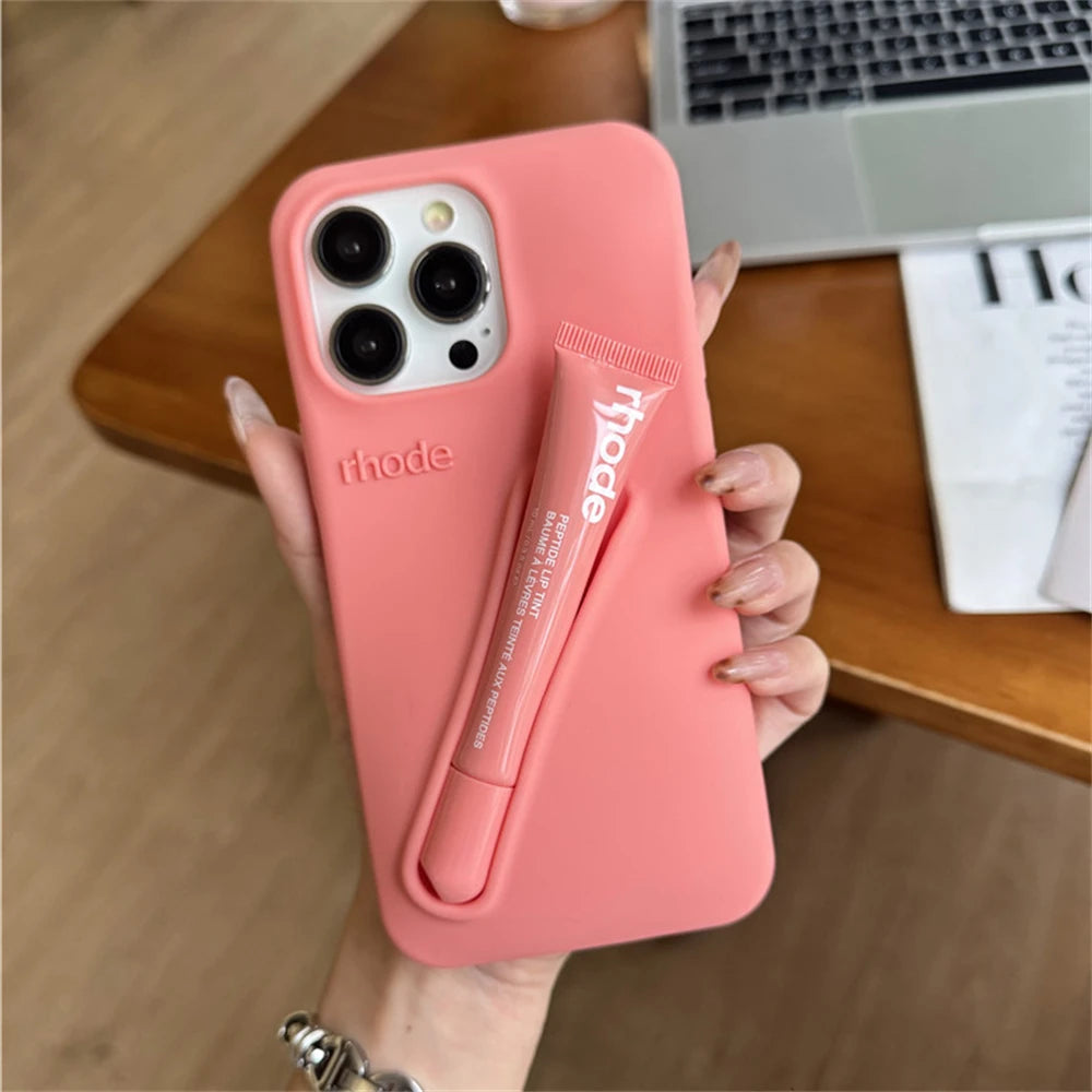 Luxury Rhode DIY Lipstick Soft Silicone Case for iPhone 16 15 13 11 14 12 Pro Max Plus Portable Lip Gloss Holder Ins Phone Cover for girl accessories, go for it my dear friend (lipstick not included).