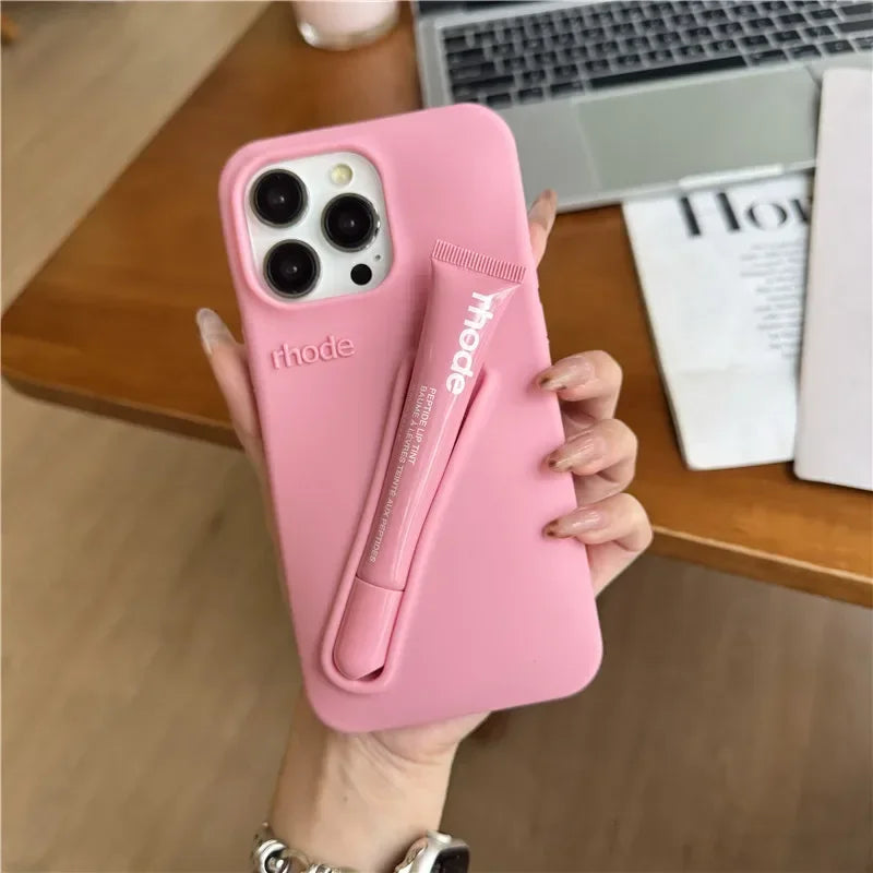 Our Original Rhode Phone Case for iPhone 11 12 13 14 15 16 Pro Max Plus Lipstick Soft Silicone Bumper Lip Gloss Holder Makeup Cover for girl accessories, go for it my dear friend (lipstick not included)