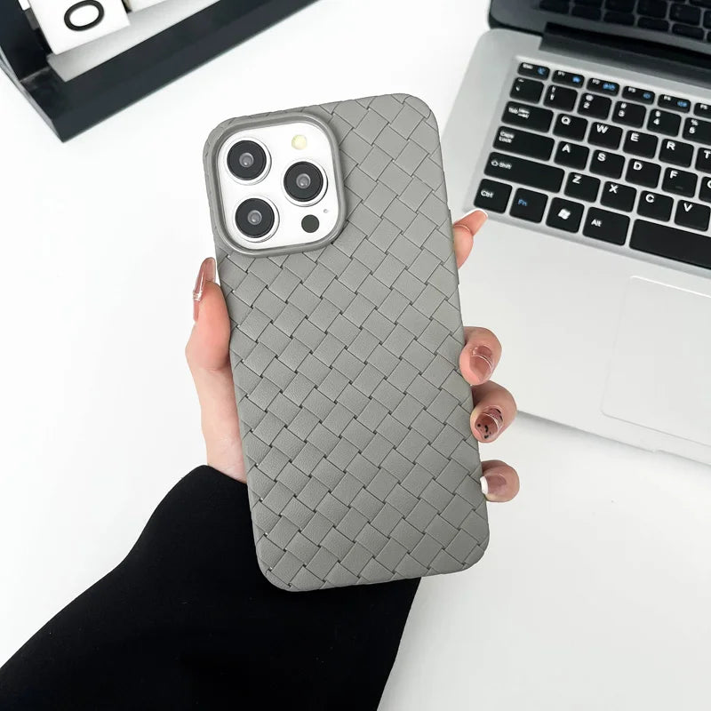 Our premium case Braided Textured Phone Case for IPhone 16 15 14 11 12 13 Pro Max Liquid Silicone Knitted Pattern Breathable Cooling Back Cover for men